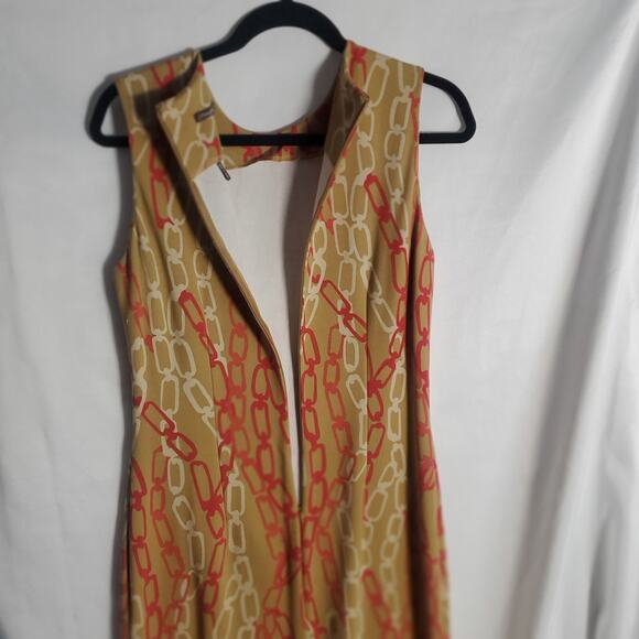 J. McLaughlin Sleeveless Dress Size M Tan Red Chain Print Stretch Sheath 40" - Picture 5 of 9